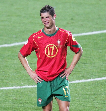 LISBON, PORTUGAL - JULY 4: Cristiano Ronaldo of Portugal in tears after the UEFA Euro 2004, Final match between Portugal and Greece at the Luz Stadium on July 4, 2004 in Lisbon, Portugal. (Photo by Laurence Griffiths/Getty Images) LISBON, PORTUGAL - JULY 4: Cristiano Ronaldo of Portugal in tears after the UEFA Euro 2004, Final match between Portugal and Greece at the Luz Stadium on July 4, 2004 in Lisbon, Portugal. (Photo by Laurence Griffiths/Getty Images)